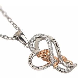 Proverbs 3:5 Trust In The Lord Heart With Rose Pendant Necklace